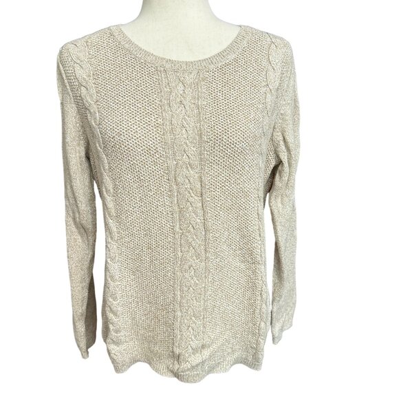 Talbots Tops - Talbots Sweater Women L Beige Cream Long Sleeve Cable Knit Zipper Back